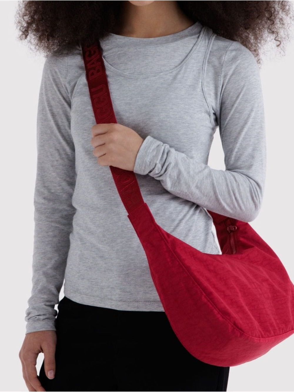 Cherry red Baggu medium crescent bag